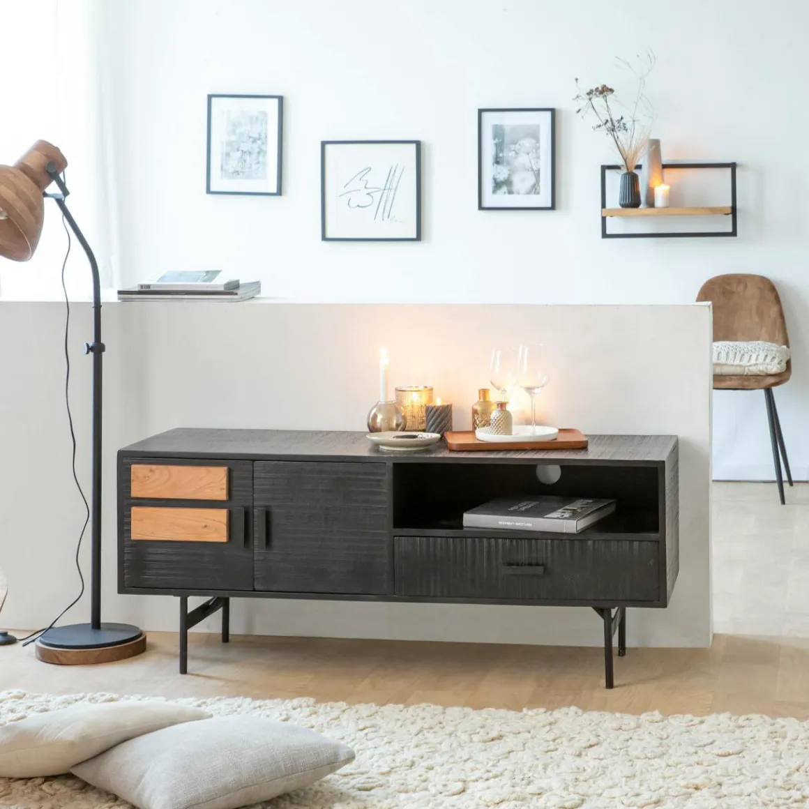 Etagère murale en bois de manguier grand modèle Joie