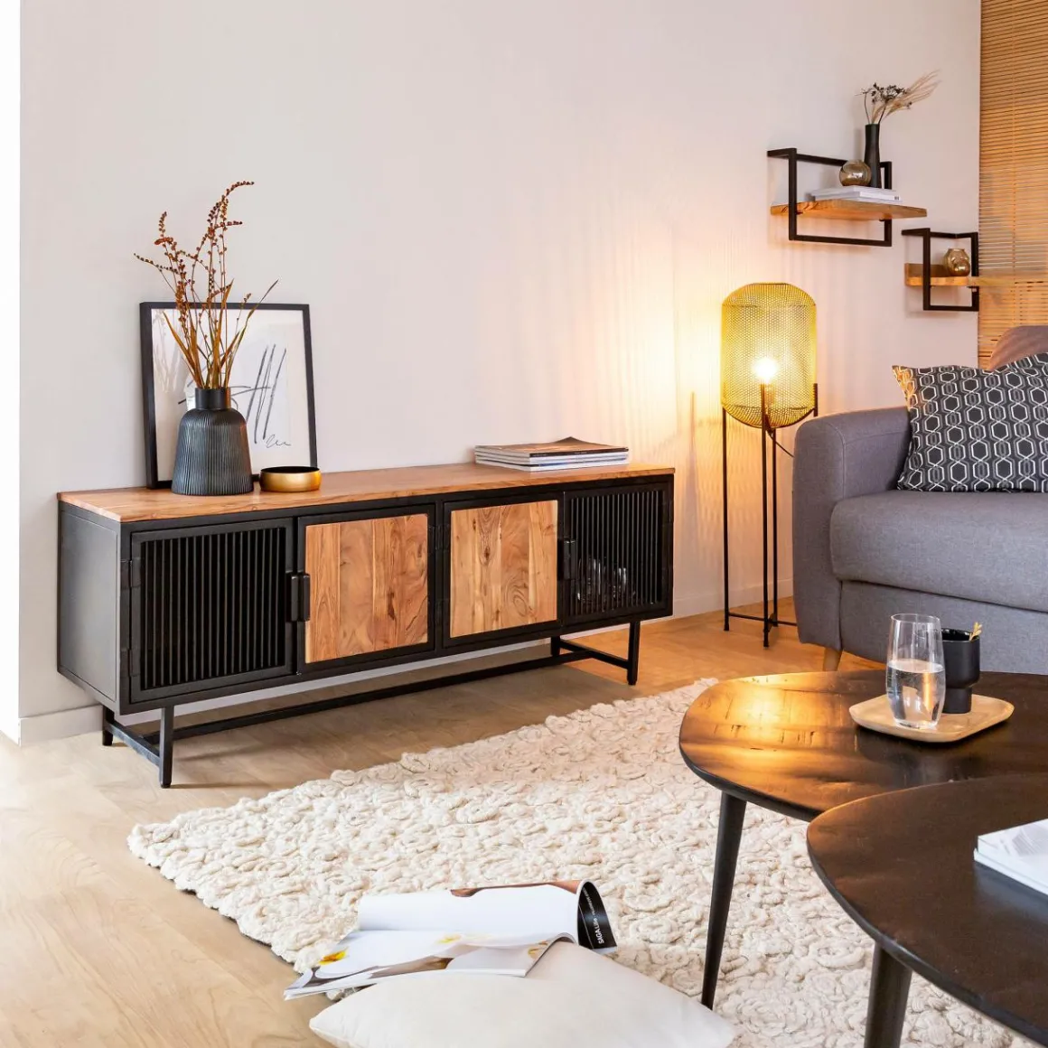 Etagère murale en bois de manguier grand modèle Joie