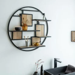 Etagère ronde en bois de manguier et métal Noam