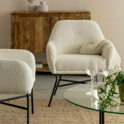 Fauteuil blanc en tissu bouclette Amandine