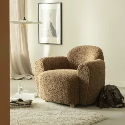 Fauteuil club en tissu bouclette marron Tommy