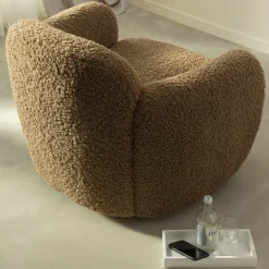 Fauteuil club en tissu bouclette marron Tommy