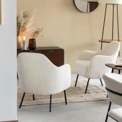 Fauteuil confort en tissu bouclette blanc Amandine