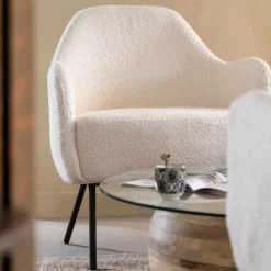Fauteuil confort en tissu bouclette blanc Amandine
