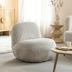 Fauteuil confort en velours côtelé beige écru Johanna