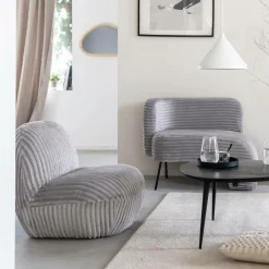 Fauteuil confort en velours côtelé gris Johanna