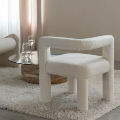 Fauteuil d'angle en tissu bouclette blanc Nora