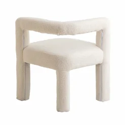Fauteuil d'angle en tissu bouclette blanc Nora