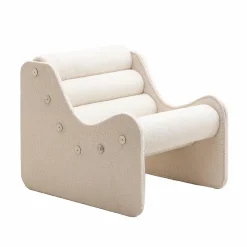 Fauteuil des années 70 en tissu bouclette blanc Athéna