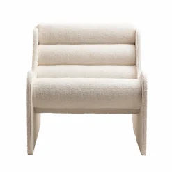 Fauteuil des années 70 en tissu bouclette blanc Athéna