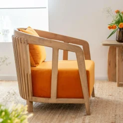 Fauteuil en bois de manguier et velours Térence