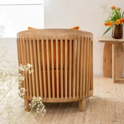 Fauteuil en bois de manguier et velours Térence