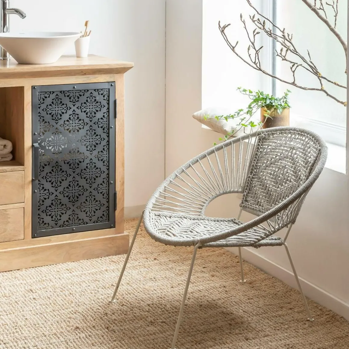 Fauteuil en corde de coton blanc Bélize