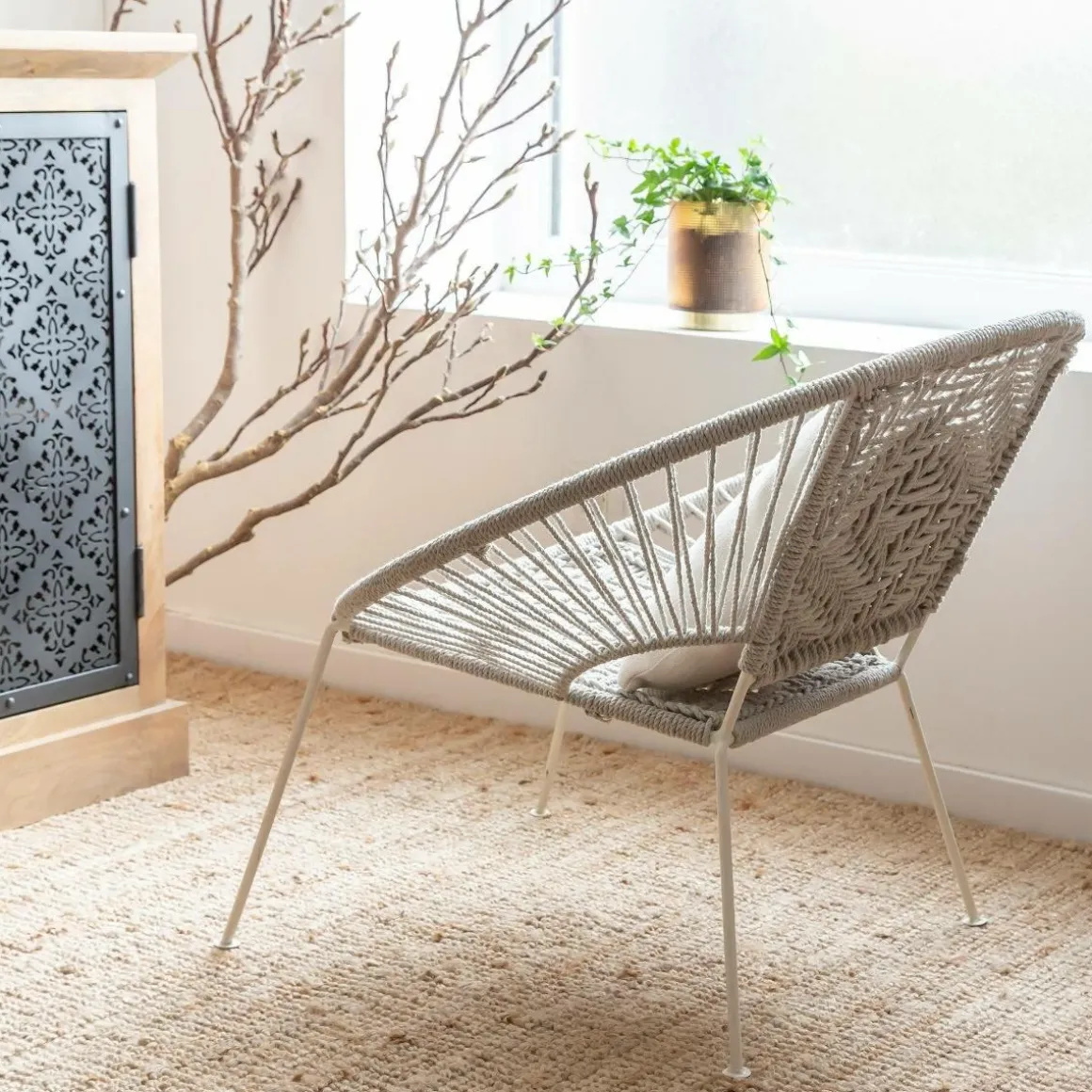 Fauteuil en corde de coton blanc Bélize