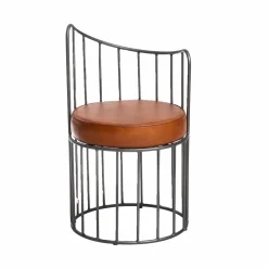 Fauteuil en cuir et métal marron Aly