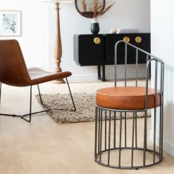 Fauteuil en cuir et métal marron Aly