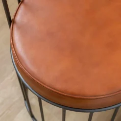 Fauteuil en cuir et métal marron Aly