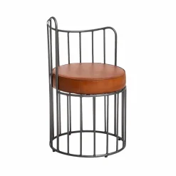 Fauteuil en cuir et métal marron Aly