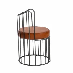 Fauteuil en cuir et métal marron Aly