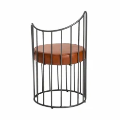 Fauteuil en cuir et métal marron Aly