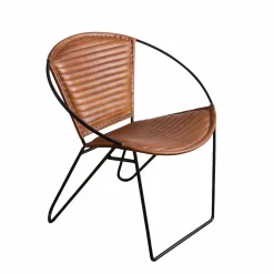 Fauteuil en cuir marron et métal Jaya