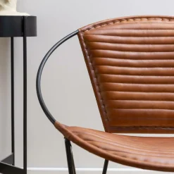 Fauteuil en cuir marron et métal Jaya