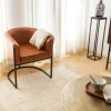 Fauteuil en cuir marron et métal Sacha