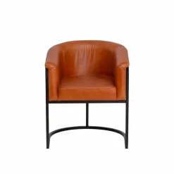 Fauteuil en cuir marron et métal Sacha