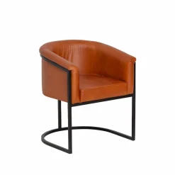 Fauteuil en cuir marron et métal Sacha