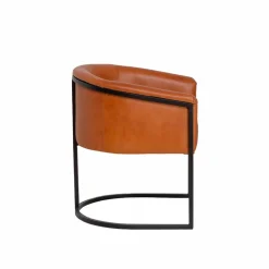Fauteuil en cuir marron et métal Sacha