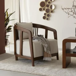 Fauteuil en manguier et en velours Térence