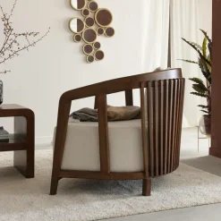 Fauteuil en manguier et en velours Térence