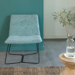 Fauteuil en tissu bleu et métal Isaure