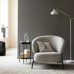 Fauteuil en tissu bouclette gris Aaron