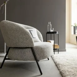 Fauteuil en tissu bouclette gris Aaron