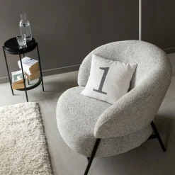 Fauteuil en tissu bouclette gris Aaron