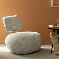 Fauteuil en tissu bouclette avec dossier gris Teresia