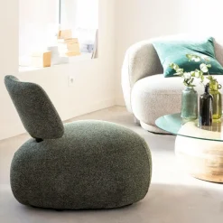 Fauteuil en tissu bouclette avec dossier vert Teresia