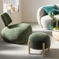 Fauteuil en tissu bouclette avec dossier vert Teresia