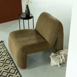 Fauteuil en tissu bouclette marron Ludovic