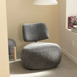 Fauteuil en tissu bouclette avec dossier gris foncé Teresia