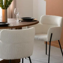 Fauteuil en tissu bouclette blanc Valentin (lot de 2)