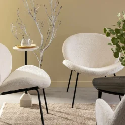 Fauteuil en tissu bouclette blanc Dorian