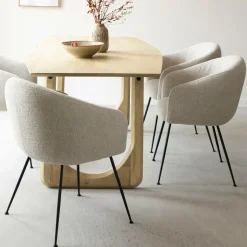 Fauteuil en tissu écru et pieds en métal Sandy