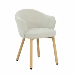 Fauteuil en tissu écru et pieds en métal effet bois Mayi