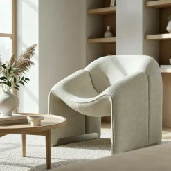 Fauteuil en tissu écru Théa