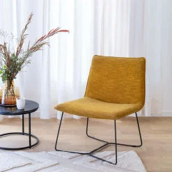 Fauteuil en tissu jaune et métal Isaure