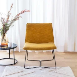 Fauteuil en tissu jaune et métal Isaure