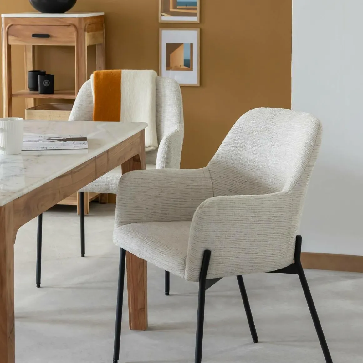 Fauteuil en tissu sable Aëlys (lot de 2)