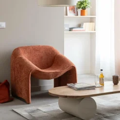 Fauteuil en tissu terracotta Théa